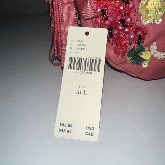 Sold Anthropologie "A" Anna Harlow Russo Leather Pink Beaded Pouch Makeup Bag - Picture 2 of 6